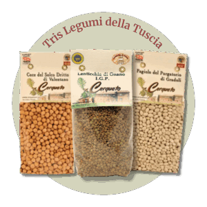 Tris Legumi della Tuscia (Lenticchia di Onano I.G.P., Cece del Solco Dritto, Fagiolo del Purgatorio)